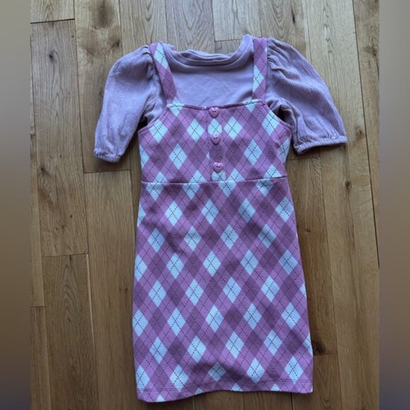 Barbie Dress - Jenna & Jessie - Pink Plaid Gap Pink Shirt Linen Sleeves Size 6-7 - Picture 1 of 13